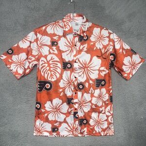 Philadelphia Flyers Shirt Size L Orange Hawaiian Polo Short Sleeve Button Up SGA